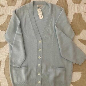 RARE 1980s Bullock's Town & Travel Baby Blue Cashmere Cardigan Sweater • MINT